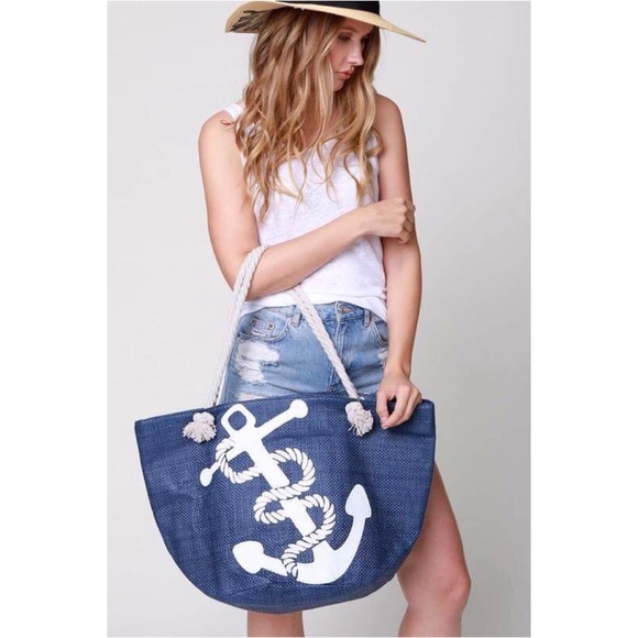 🆕Nautical Navy Blue Anchor Tote Bag - Picture 2 of 8